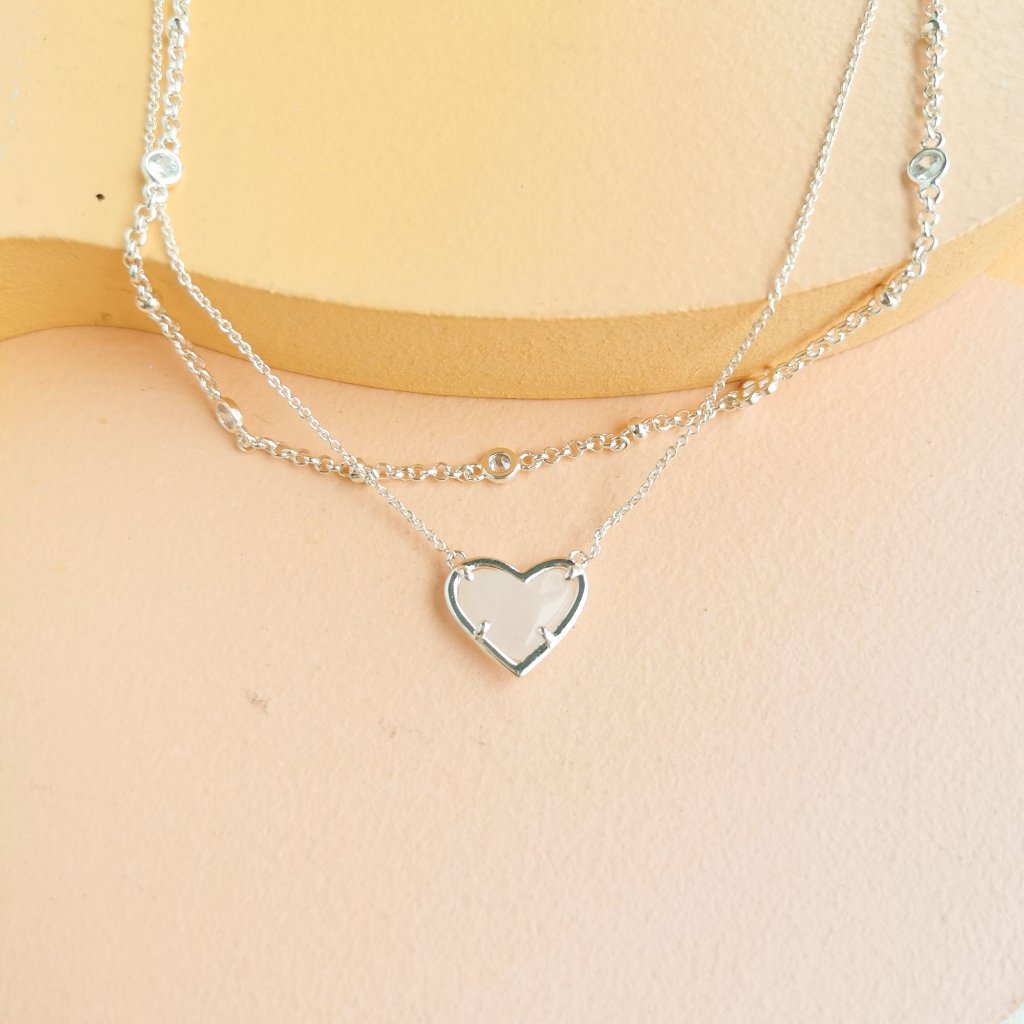 Alicia Bonnie - Love Rose Quartz Silver Necklace - New